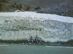 Taking a break next to a snow drift